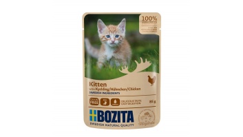 Bozita Kitten Chicken Sauce, 85g - bezgraudu gaļas gabaliņi ar vistu mērcē kaķēniem, junioriem, grūsnām un laktējošām kaķenēm