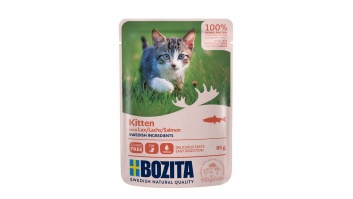 Bozita Kitten Salmon Sauce, 85g - bezgraudu gaļas gabaliņi ar lasi mērcē kaķēniem, junioriem, grūsnām un laktējošām kaķenēm