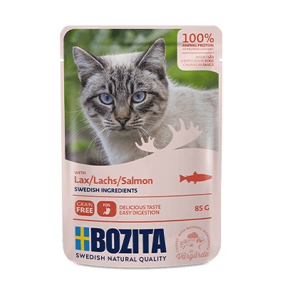 Bozita Salmon Sauce, 85g - bezgraudu gaļas gabaliņi ar lasi mērcē