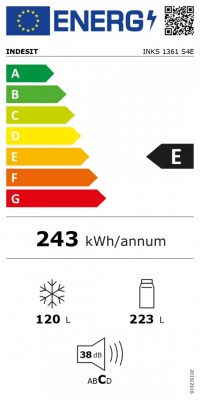 INDESIT Refrigerator | INKS 1361 S4E | Energy efficiency class E | Free standing | Combi | Height 185.2 cm | Fridge net capacity 223 L | Freezer net capacity 120 L | 38 dB | Silver