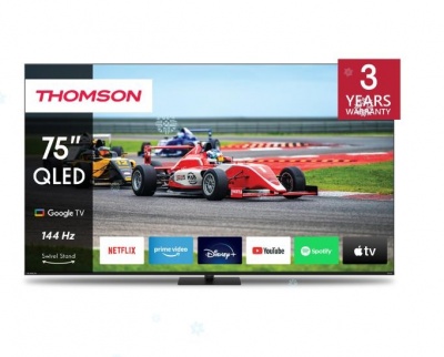 TV Set|THOMSON|75"|4K/Smart|QLED|3840x2160|Wireless LAN|Bluetooth|Google TV|Black|75QG7C14