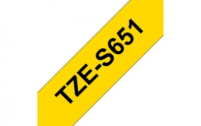 Brother | TZe-S651 Strong Adhesive Laminated Tape | Black on Yellow | TZe | 8 m | 2.4 cm