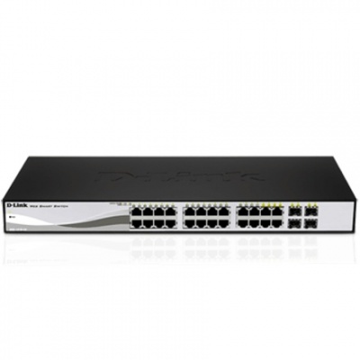 D-LINK DGS-1210-20, Gigabit Smart Switch with 16 10/100/1000Base-T ports and 4 Gigabit MiniGBIC (SFP) ports, 802.3x Flow Control, 802.3ad Link Aggregation, 802.1Q VLAN, 802.1p Priority Queues, Port mirroring,, Jumbo Frame support, 802.1D STP, ACL, LLDP, C