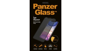PanzerGlass | P2665 | Screen protector | Apple | iPhone Xr/11 | Tempered glass | Black | Confidentiality filter; Full frame coverage; Anti-shatter film (holds the glass together and protects against glass shards in case of breakage); Case Friendly – compa