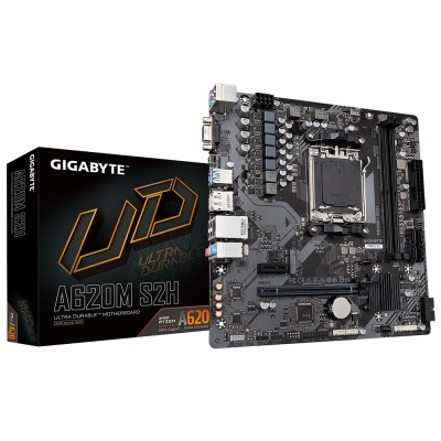 Gigabyte | A620M S2H 1.0 M/B | Processor family AMD | Processor socket AM5 | DDR5 DIMM | Memory slots 2 | Supported hard disk drive interfaces 	SATA, M.2 | Number of SATA connectors 4 | Chipset AMD A620 | Micro ATX