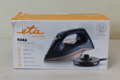 SALE OUT. ETA ETA127690000 Kiara Iron, Ceramic, 2200 W, Water tank 220 ml, Black | ETA | Iron | Kiara ETA127690000 | Cordless Steam Iron | 2200 W | Water tank capacity 220 ml | Continuous steam 40 g/min | Steam boost performance 90 g/min | Black | DAMAGED
