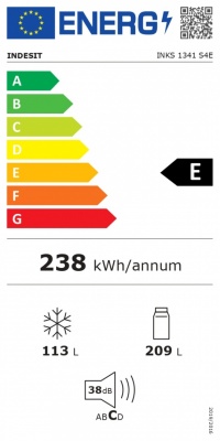 INDESIT Refrigerator | INKS 1341 S4E | Energy efficiency class E | Free standing | Free standing | Height 173.6 cm | 38 dB | Silver