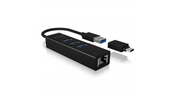 Raidsonic | 4 Port Hub with USB 3.0 Type-A, Type-C, Gigabit LAN | Icy Box IB-HUB1419-LAN