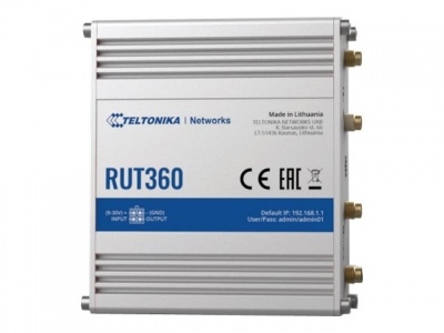 Teltonika Industrial Cellular Router RUT360 LTE CAT6 	1 x LAN ports, 10/100 Mbps, compliance with IEEE 802.3, IEEE 802.3u standards, supports auto MDI/MDIX crossover Mbit/s Ethernet LAN (RJ-45) ports 2 x RJ45 ports, 10/100 Mbps Mesh Support No MU-MiMO Yes