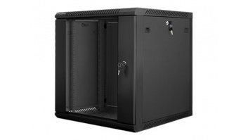 Lanberg Rack cabinet 19" wall-mount 12U/600x600 (flat pack) with glass door V2, black | Lanberg