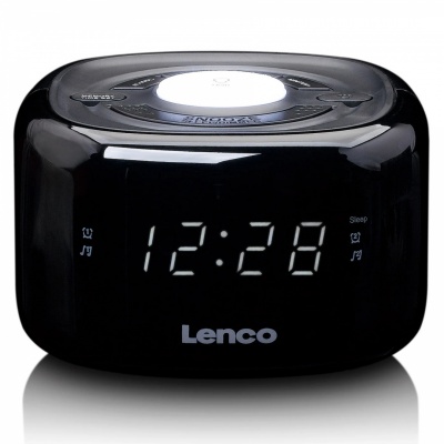 Lenco radio pulkstenis, ar nakts gaismu, balts