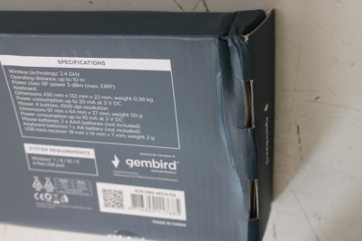SALE OUT. Gembird KBS-WCH-03 Wireless desktop set, black, US-layout | Gembird Wireless desktop set | KBS-WCH-03 | Black | Keyboard and Mouse Set | Wireless | Mouse included | US | DAMAGE PACKAGING | Black | US | 380 g | Wireless connection