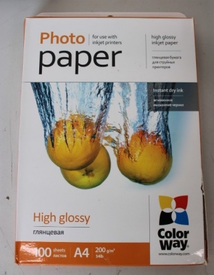 SALE OUT. ColorWay High Glossy Photo Paper, A4, 200g/m, 100 sheets | ColorWay 200 g/m² | A4 | High Glossy Photo Paper | DAMAGED PACKAGING