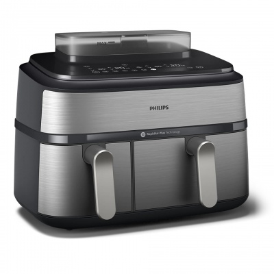 Philips NA555/09 Dual Basket Airfryer with Steam 5000 Series, 9 L, Stainless Steel/Black