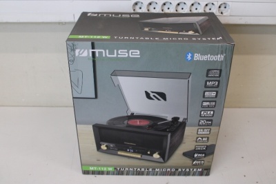 SALE OUT. Muse MT-112 W Turntable Micro System With Vinyl Deck | Muse Turntable Micro System With Vinyl Deck | MT-112 W | Micro system CD with turntable | USB port | DAMAGED PACKAGING