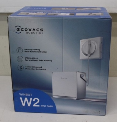 SALE OUT. Ecovacs Window cleaning robot WINBOT W2 PRO OMNI, Auto-Spray, Intelligent steady climbing, Edge cleaning mode, WIN-SLAM 4.0, White | Ecovacs WINBOT W2 PRO OMNI | Corded | 5500 Pa | White | USED, DIRTY