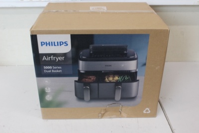 SALE OUT. Philips NA555/00 Dual Basket Airfryer 5000 Series, 9 L, Stainless Steel/Black | Philips Dual Basket Airfryer | NA555/00 5000 series | Power 2750 W | Capacity 9 L | RapidAir Plus | Silver | DAMAGED PACKAGING