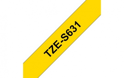 Brother | TZe-S631 Strong Adhesive Laminated Tape | Black on Yellow | TZe | 8 m | 1.2 cm