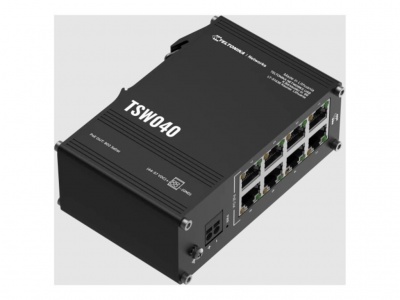 Teltonika Industrial Switch | TSW040 | Unmanaged | DIN rail mountable | 10/100 Mbps (RJ-45) ports quantity 8 | PoE+ ports quantity 8 | Power supply type 2-pin industrial DC power socket