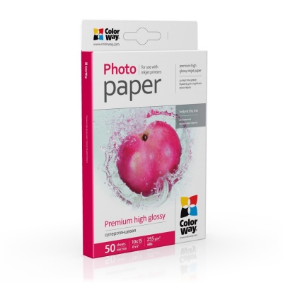 ColorWay Premium Highglossy Photo Paper, 255g/m, 10x15, 50pcs.