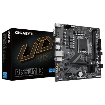 Gigabyte B760M E | Processor family Intel | Processor socket LGA1700 | DDR5 | Supported hard disk drive interfaces M.2, SATA | Number of SATA connectors 4