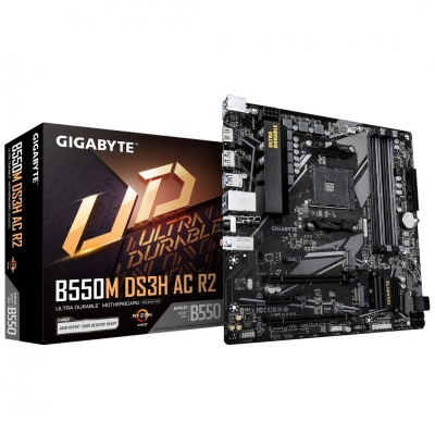 Gigabyte B550M DS3H AC R2 | Processor family AMD | Processor socket AM4 | DDR4 DIMM | Supported hard disk drive interfaces SATA, M.2 | Number of SATA connectors 4
