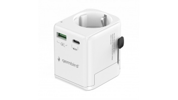 Gembird TPA-EU1A1C20-01-W Grounded universal travel power adapter, 20 W, white | Gembird