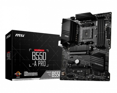 MSI | B550-A PRO | Processor family AMD | Processor socket AM4 | DDR4 DIMM | Memory slots 4 | Supported hard disk drive interfaces SATA, M.2 | Number of SATA connectors 6 | Chipset AMD B550 | ATX