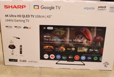 SALE OUT. Sharp 43GR8265E 43” (108cm) 4K Ultra HD QLED Smart Google Frameless TV, 144Hz, Dolby Vision IQ, Dolby Atmos, Harman/Kardon | Sharp | 43GR8265E | 43" | Smart TV | Google TV | 4K Ultra HD | DAMAGED PACKAGING