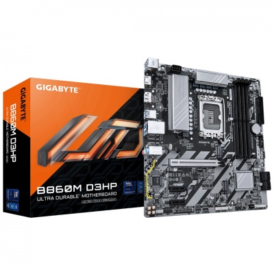 Gigabyte B860M D3HP | Processor family Intel | Processor socket LGA1851 | DDR5 | Supported hard disk drive interfaces M.2, SATA | Number of SATA connectors 4