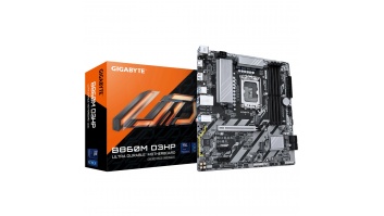 Gigabyte B860M D3HP | Processor family Intel | Processor socket LGA1851 | DDR5 | Supported hard disk drive interfaces M.2, SATA | Number of SATA connectors 4