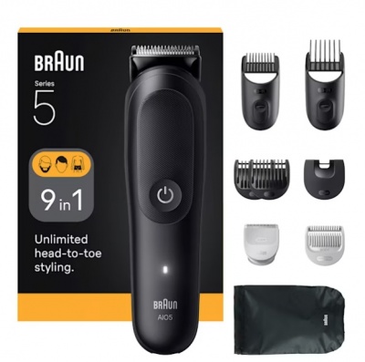 Braun 9-in-1 Grooming Kit | All-in-One Kit Series 5 AIO5540 | Cordless | Number of length steps 14 | Black