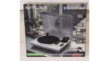 SALE OUT. Muse MT-109 BTOW Hifi Turntable, White | Muse Hifi Turntable | MT-109 BTOW | Bluetooth Out | USED, SCRATCHES ON ALUMINUM PLATE