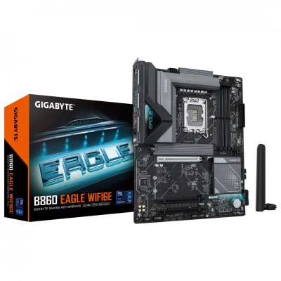 Gigabyte B860 EAGLE WIFI6E | Processor family Intel | Processor socket LGA1851 | DDR5 | Supported hard disk drive interfaces SATA, M.2 | Number of SATA connectors 4