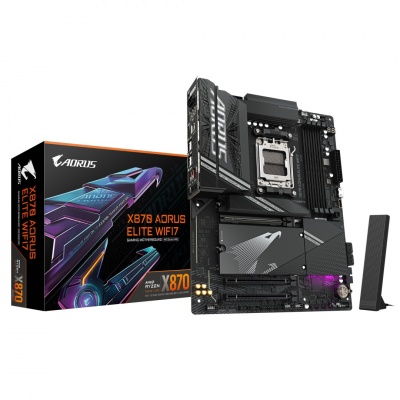 Gigabyte X870 AORUS ELITE WIFI7 | Processor family AMD | Processor socket AM5 | DDR5 | Supported hard disk drive interfaces SATA, M.2 | Number of SATA connectors 4