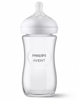 Philips Avent Natural Response stikla zīdaiņu pudelīte 240 ml, vidējas plūsmas knupītis 1m+