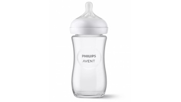 Philips Avent Natural Response stikla zīdaiņu pudelīte 240 ml, vidējas plūsmas knupītis 1m+