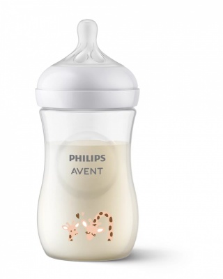 Philips Avent barošanas pudelīte Natural Response Giraffe 260 ml, vidējas plūsmas knupītis, 1m+
