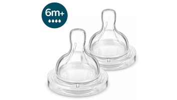 Philips Avent Pretkoliku barošanas pudeļu silikona knupīši, ātras plūsma, 6M+ (2 gab.)