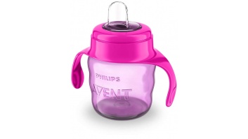 Philips Avent Easy Sip mācību krūzīte ar rokturiem,  6M+, 200ml, silikona snīpis, rozā
