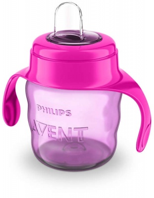 Philips Avent Easy Sip mācību krūzīte ar rokturiem,  6M+, 200ml, silikona snīpis, rozā