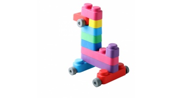 Gerardo's Toys mīksto klucīšu komplekts ar riepām, 14 gab. (10 gab. + 4 riepu detaļas)