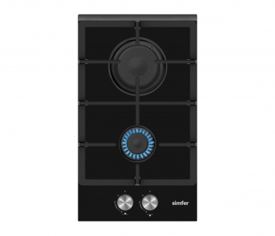 Simfer | Hob | H3.201.TGRSP | Gas on glass | Number of burners/cooking zones 2 | Rotary knobs | Black