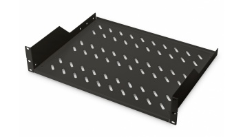 Digitus | 2U Fixed Shelf for Racks | DN-19 TRAY-2-SW | Black | Perfect for storage of components which are not 483 mm (19”) suitable. Slim design which takes space of 2 height units. Easy and quick to mount or dismount. Dimensions 88x482x349 mm, up to 25 