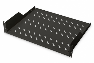 Digitus | 2U Fixed Shelf for Racks | DN-19 TRAY-2-SW | Black | Perfect for storage of components which are not 483 mm (19”) suitable. Slim design which takes space of 2 height units. Easy and quick to mount or dismount. Dimensions 88x482x349 mm, up to 25 