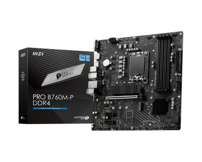MSI | PRO B760M-P DDR4 | Processor family Intel | Processor socket  LGA1700 | DDR4 DIMM | Memory slots 4 | Supported hard disk drive interfaces 	SATA, M.2 | Number of SATA connectors 4 | Chipset Intel B760 | mATX