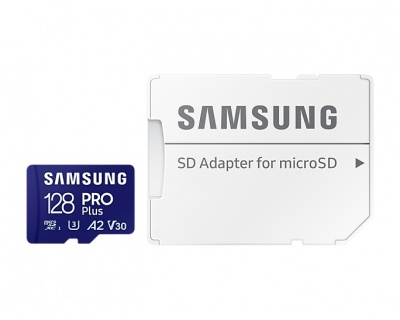 Samsung | MicroSD Card with SD Adapter | PRO Plus | 128 GB | microSDXC Memory Card | Flash memory class U3, V30, A2 | SD adapter
