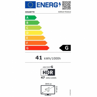 Gigabyte | AORUS FO32U2 EK1 | 31.5 " | OLED | 16:9 | 240 Hz | 0.03 ms | 3840 x 2160 pixels | 250 cd/m² | HDMI ports quantity 2 | Black | Warranty 36 month(s)