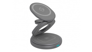 Raidsonic 3 in 1 foldable magnetic charging stand for mobile phone, earpods and smartwatch, Aluminium | Icy Box IB-SH101-CH