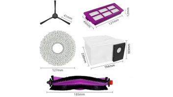 Midea V15 Spare Parts kit: 1x Side Brush, 2x Mop Pad, 1x Roller Brush, 1x Filter, 1x Dust Bag
